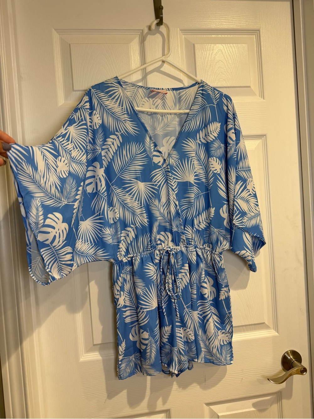 Pink Lily Blue & White Tropical One-Piece Romper